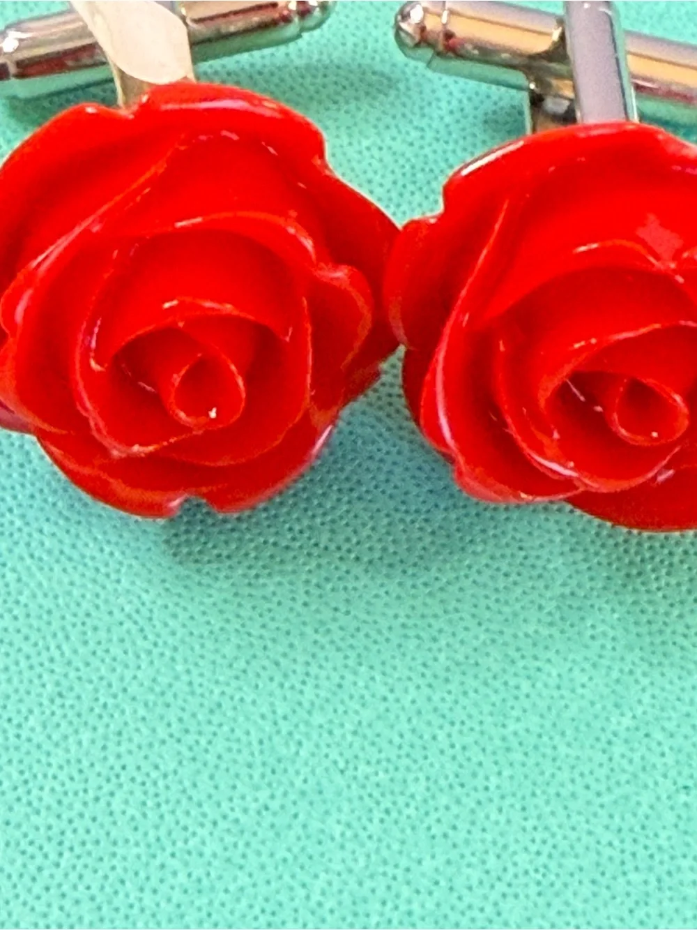 Lola Rose Flower Cufflinks Red Enamel Silver Tone Novelty Wedding Gift NWT